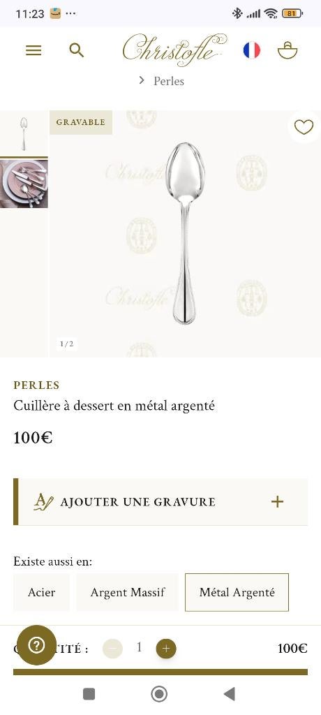 Cuillières Christofle métal argenté, Enlèvement