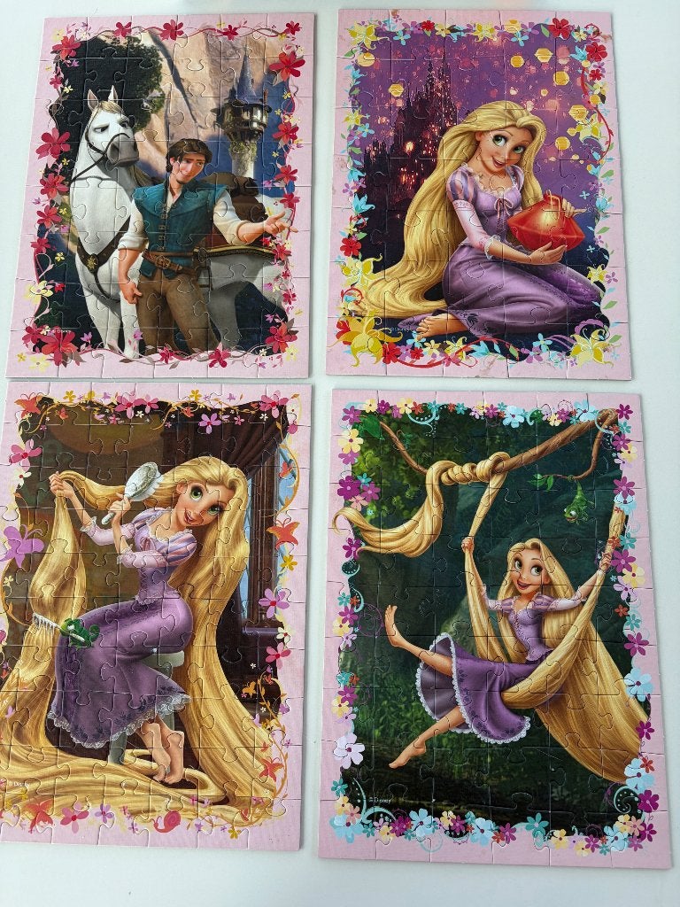 4 puzzels Disney Rapunzel 35-70 stuks, Ophalen, 10 tot 50 stukjes, Gebruikt, 4 tot 6 jaar
