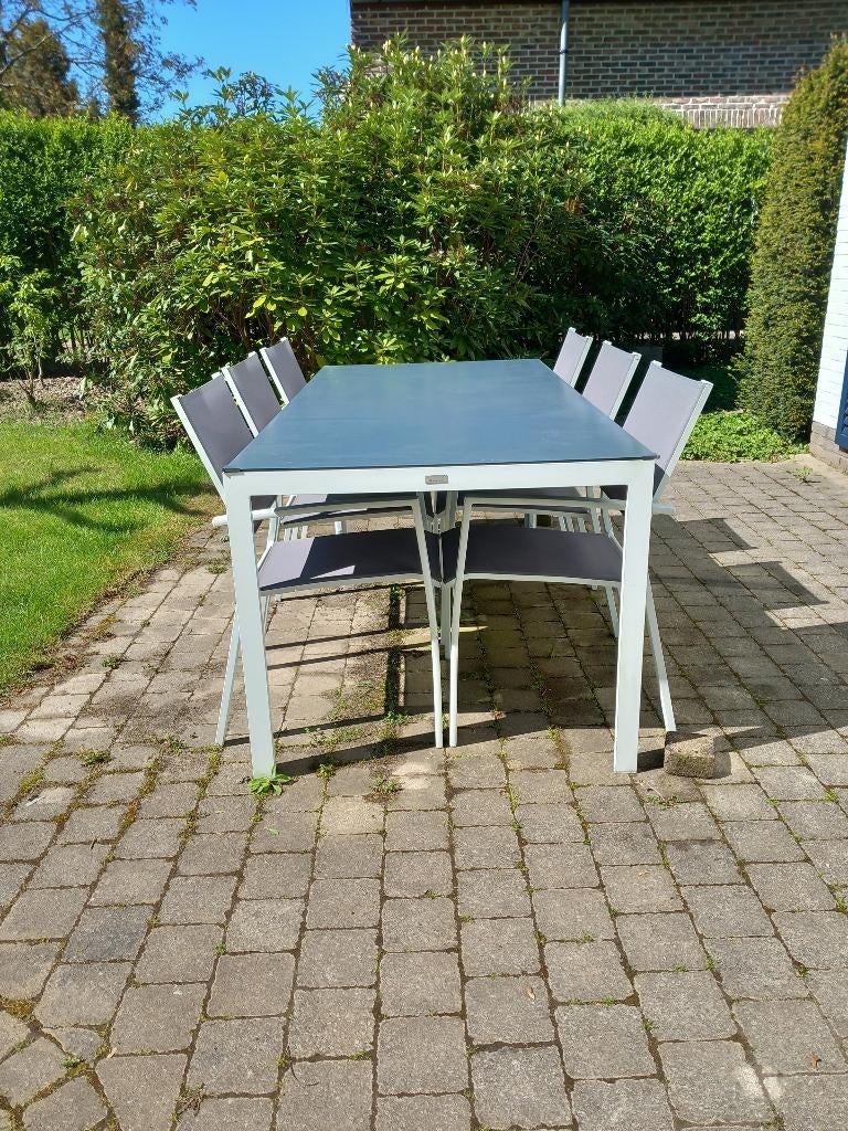 Tuintafel wit aluminium met 6 stoelen en hoes, Enlèvement, Neuf, Rectangulaire, Aluminium