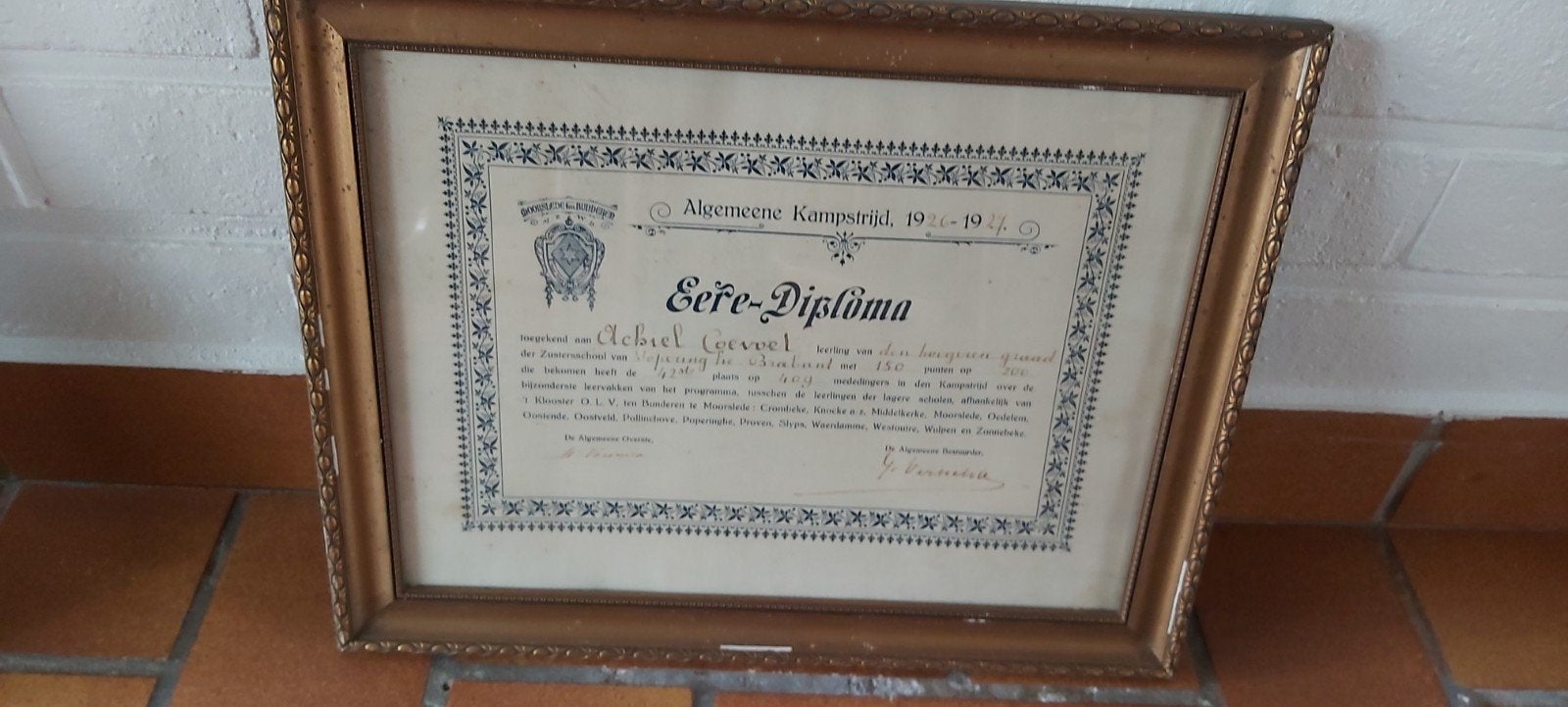 Kader: diploma van 1926-27, Huis en Inrichting, Woonaccessoires | Lijsten, Ophalen