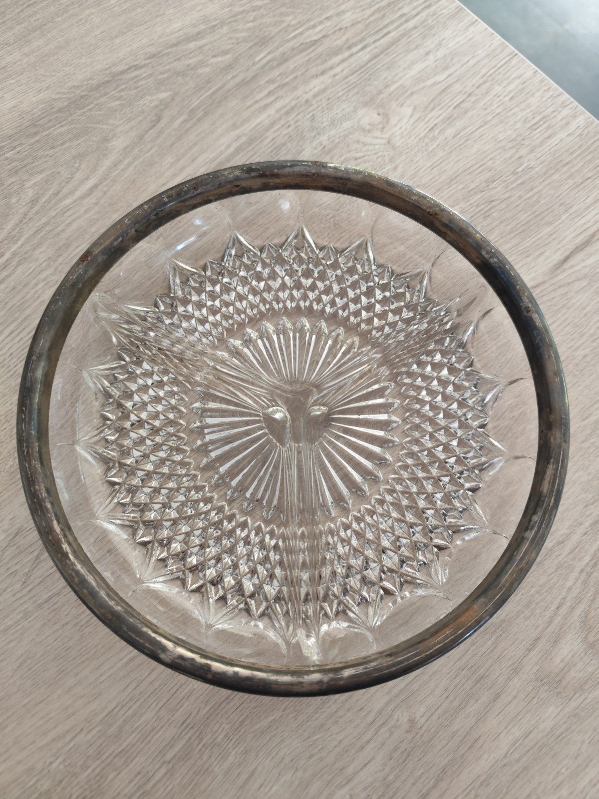Serviteur apéritif vintage en verre taillé et métal argenté, Enlèvement ou Envoi, Verre