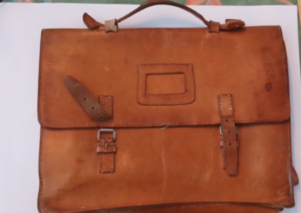 Vintage lederen boekentas/aktentas, Ophalen, Minder dan 30 cm, Bruin, Aktetas of Boekentas
