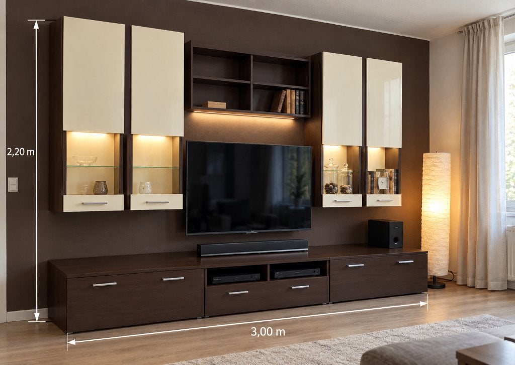 Grote modern tv-meubel / wandkast voor woonkamer – 3,00 m, Ophalen, 200 cm of meer, Zo goed als nieuw, 200 cm of meer