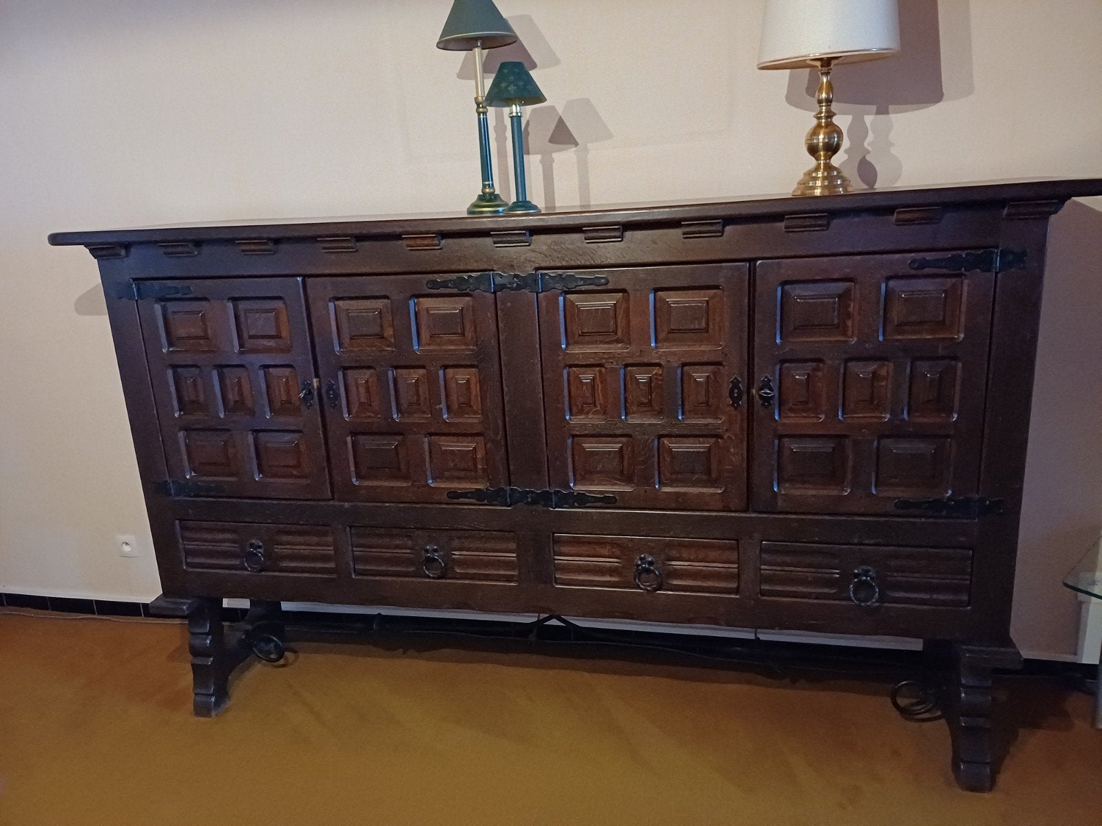 Dressoir en chêne de style espagnol, 25 à 50 cm, 200 cm ou plus, Comme neuf, Chêne
