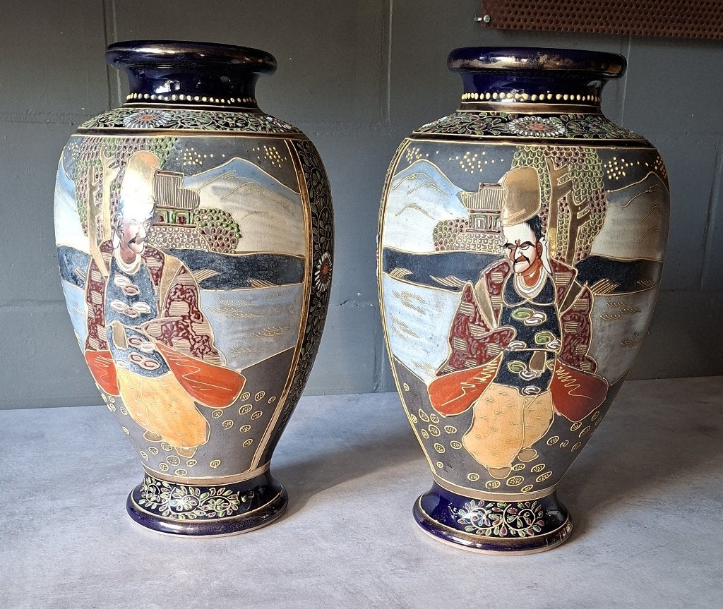 Vases japonais de 36 cm, marque Kinkozan, style Meiji, Enlèvement