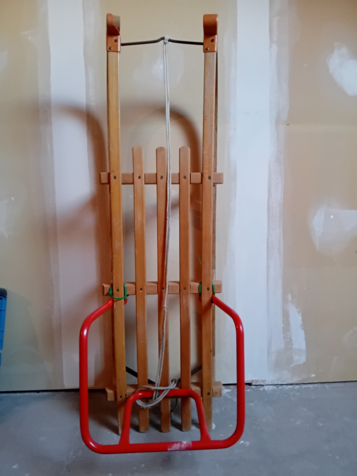 houten slee, Ophalen, Rugleuning, Gebruikt, Hout