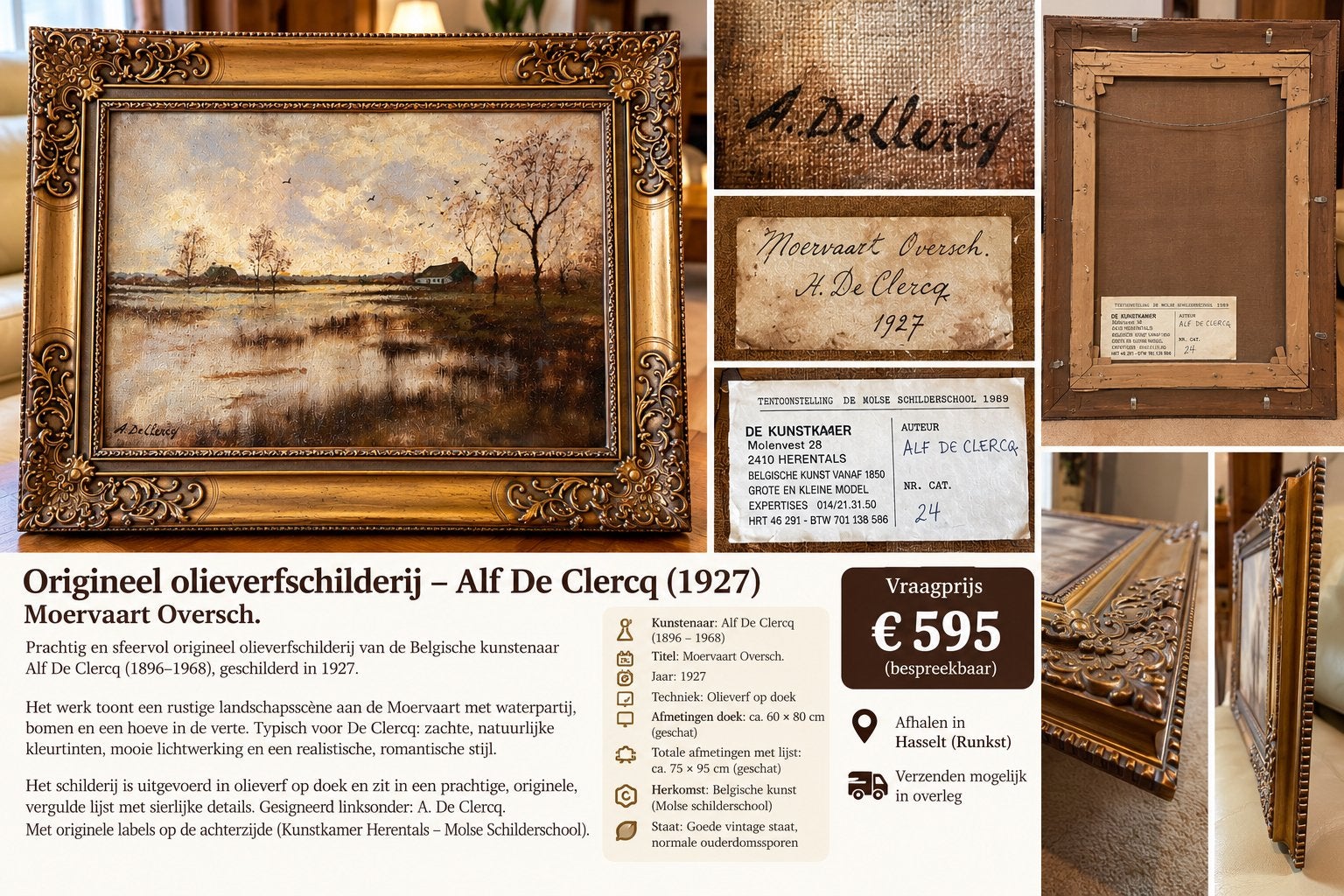 Origineel schilderij Alf De Clercq – 1927 – Belgische kunst, Ophalen, Doek, Gesigneerd, Landschap
