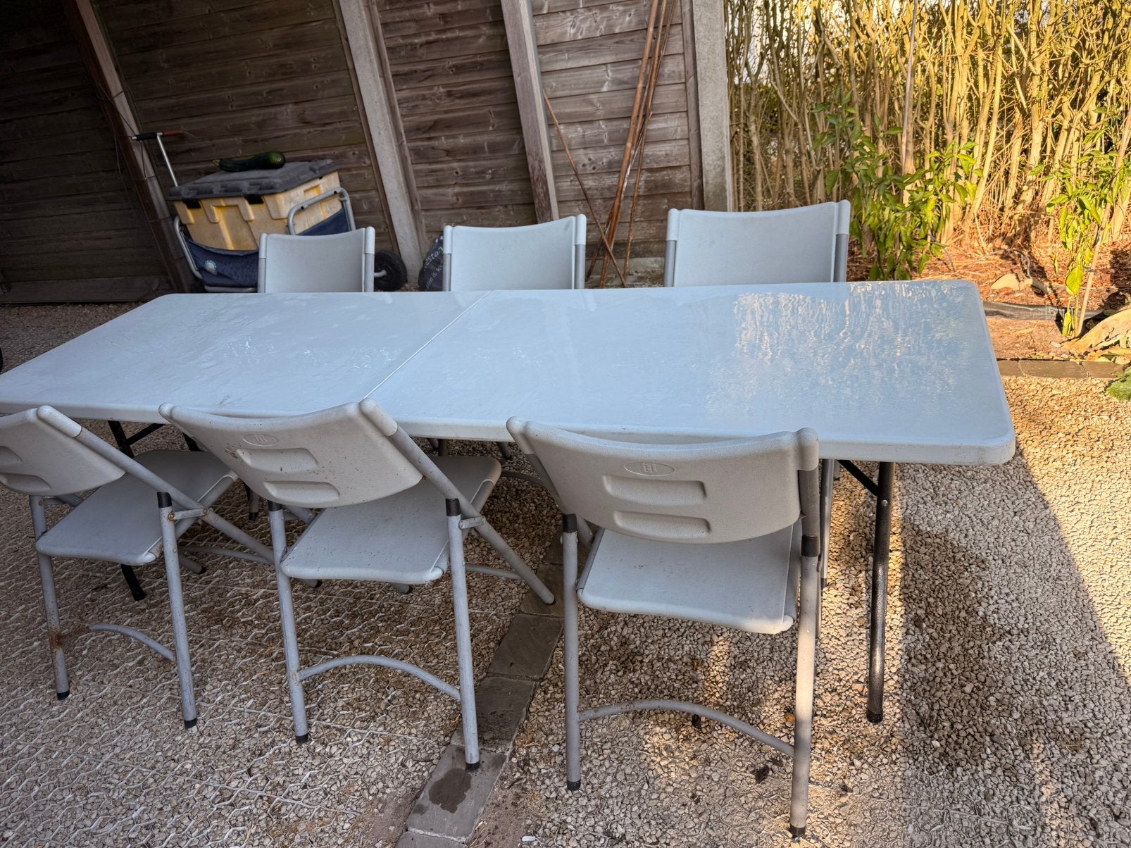 12 stoelen / 2 tafels / tuinmeubelen / tuinfeest, Ophalen, Overige materialen, Bijzettafel, Meer dan 8 zitplaatsen
