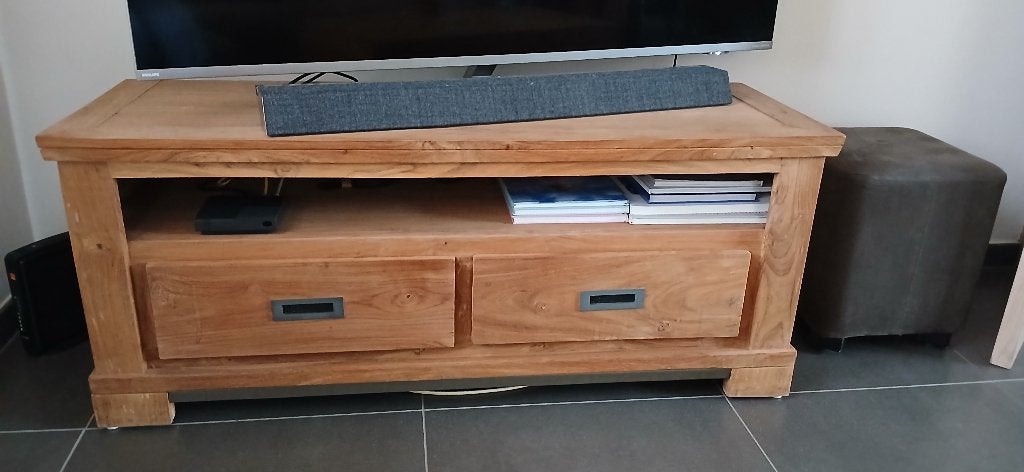 Tv meubel, Ophalen, 100 tot 150 cm, Neutraal, Zo goed als nieuw
