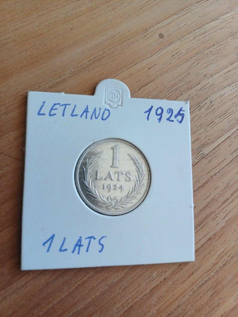 1 Lats Letland 1924 Zilver 835 in  karton houder, Ophalen, Losse munt, Zilver