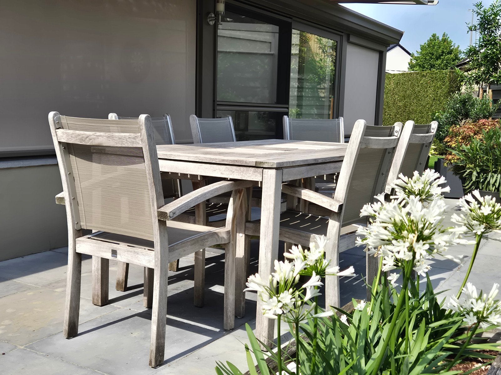 Table de jardin en teck avec 6 chaises, Jardin & Terrasse, Chaise, Salons de jardin, Utilisé, 6 places