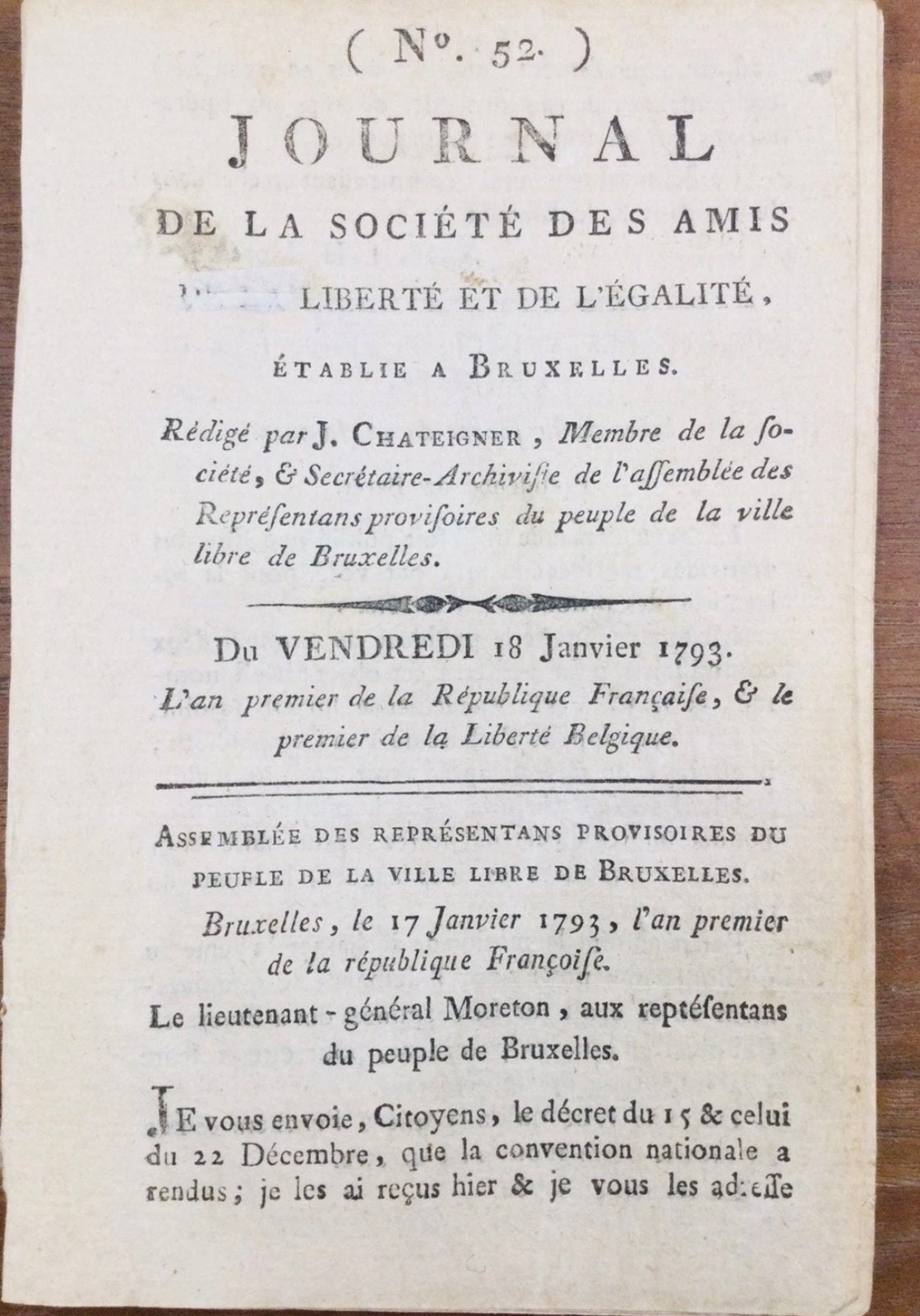 Recherche journal de 1793 Libertés Belgique, Collections, Enlèvement, Journal
