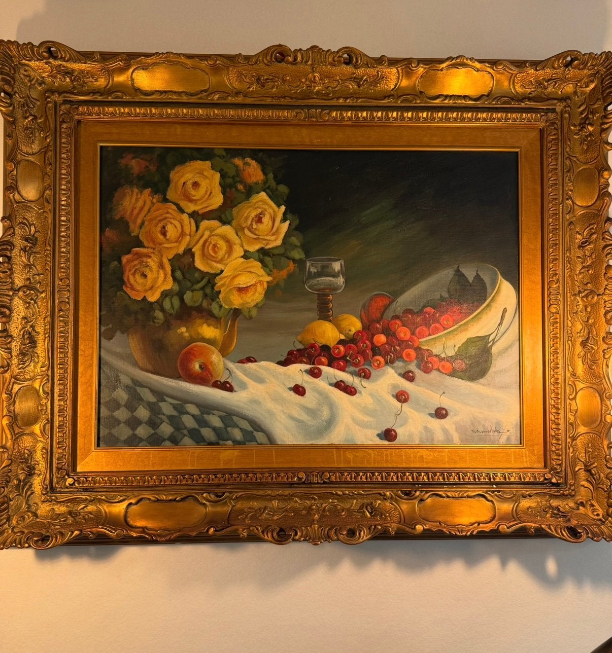 Groot klassiek schilderij met sierlijst –  100 x 80 cm, Antiek en Kunst, Kunst | Schilderijen | Klassiek, Ophalen of Verzenden