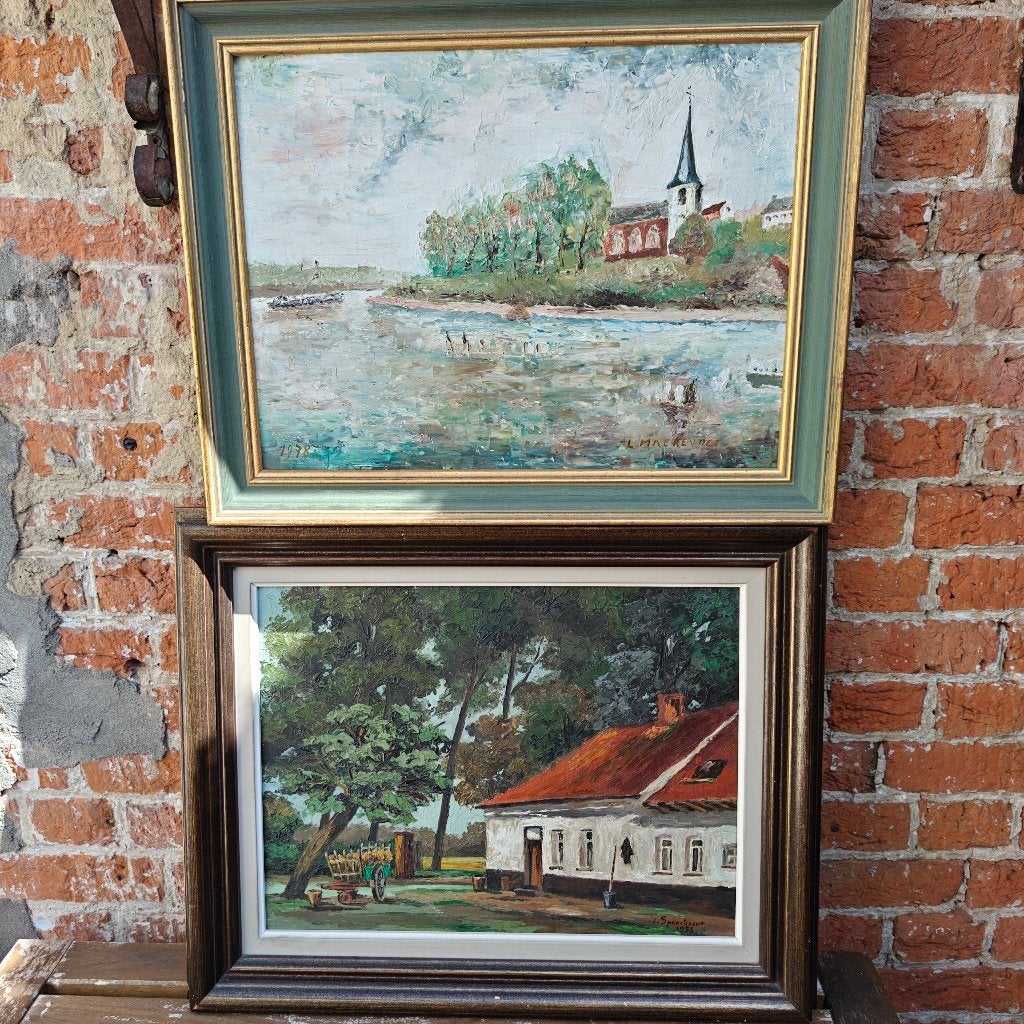 2 gesigneerde en gedateerde schilderijen '55 en '78, Ophalen, Gedateerd, Landschap