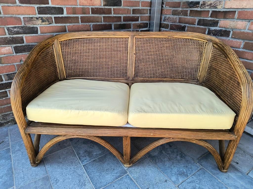 Rotan 2 zitbank, Huis en Inrichting, Stoelen, Ophalen, Gebruikt, Bruin, Riet of Rotan