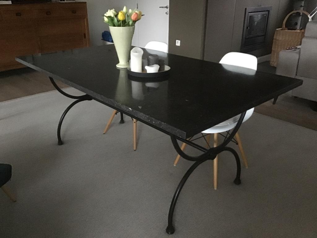 tafel met blauwe stenen blad, Huis en Inrichting, Tafels | Salontafels, Ophalen, Overige materialen, Gebruikt, 50 tot 100 cm