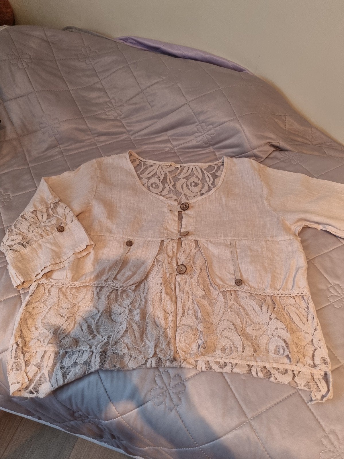 Terra di Siena linnen top – high‑low model – one size (L/XL), Terra di Siena, Beige, Maat 46/48 (XL) of groter, Ophalen of Verzenden