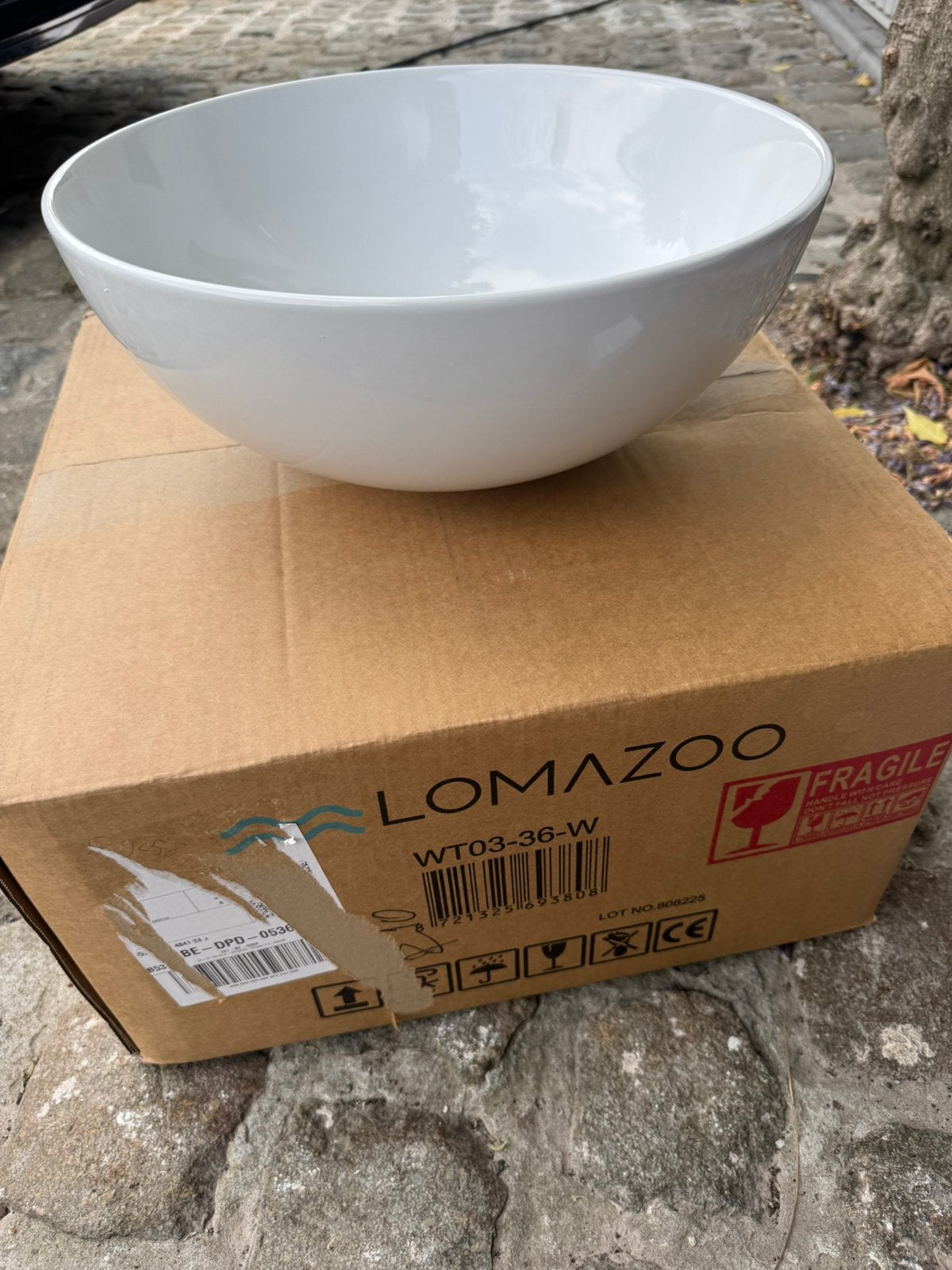 2x Lomazoo witte opbouw waskom / lavabo – 36 cm – nieuw, Bricolage & Construction, Sanitaire, Enlèvement, Neuf, Pierre, Lavabo