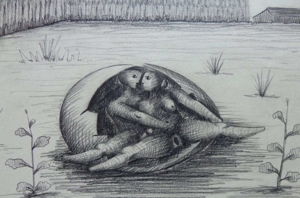 LODE DE PRETER / EROTISCHE SCENE / ORIGINEEL / 30x40cm / SIG, Antiek en Kunst, Kunst | Schilderijen | Modern, Ophalen of Verzenden