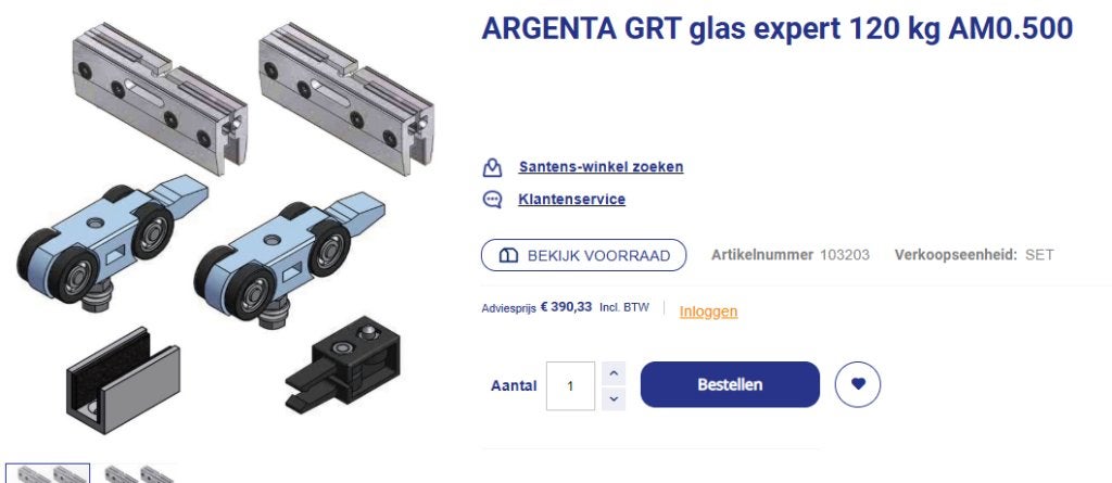 porte coulissante ROB, ARGENTA expert 120 kg AM0.500, Neuf, Enlèvement ou Envoi, Verre, Autres types