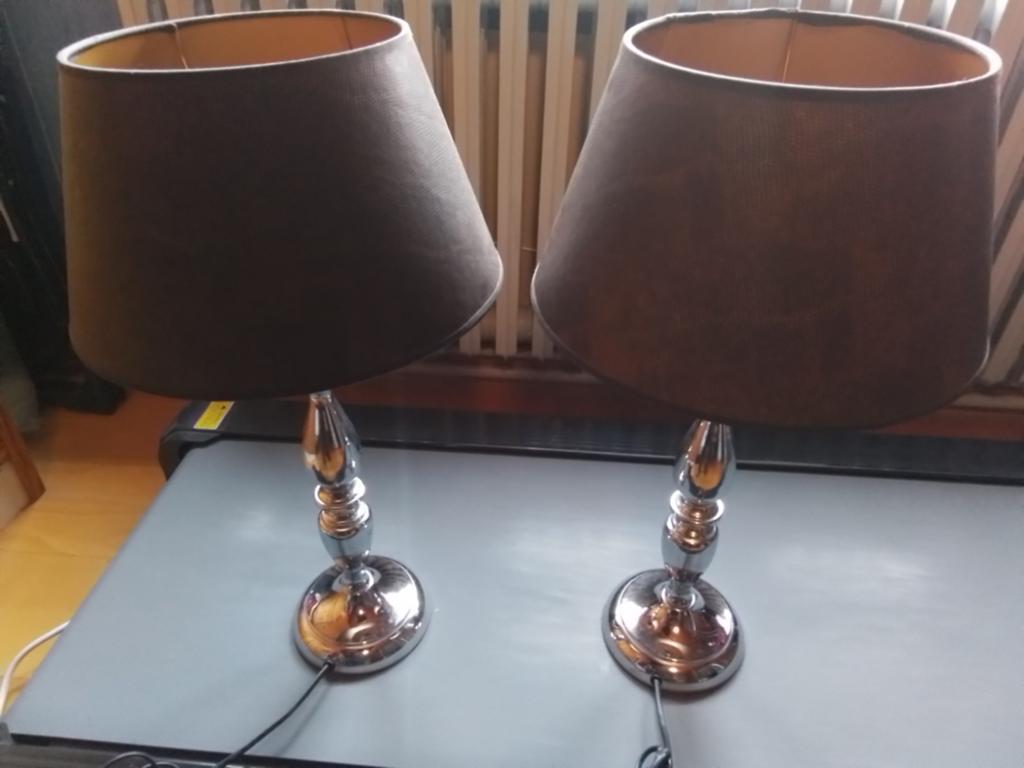 Lampes salon en métal argenté., Maison & Meubles, Brun