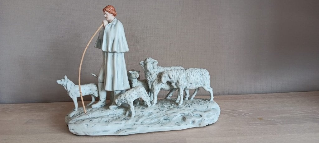 Vintage Royal Dux Bohemia beeld: herder met schapen, Ophalen