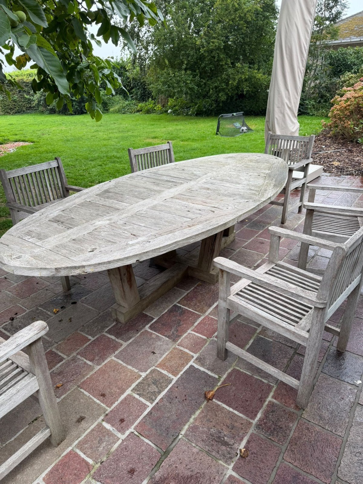 houten tuinset tafel, Tuin en Terras, Ophalen, Gebruikt, Hardhout, Meer dan 8 zitplaatsen