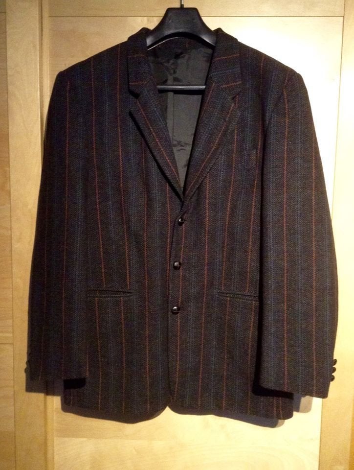 Veste Laine Cachemire Homme 50/L Vintage Сhevrons Rayures, Enlèvement ou Envoi, Comme neuf, Autres tailles, Gris