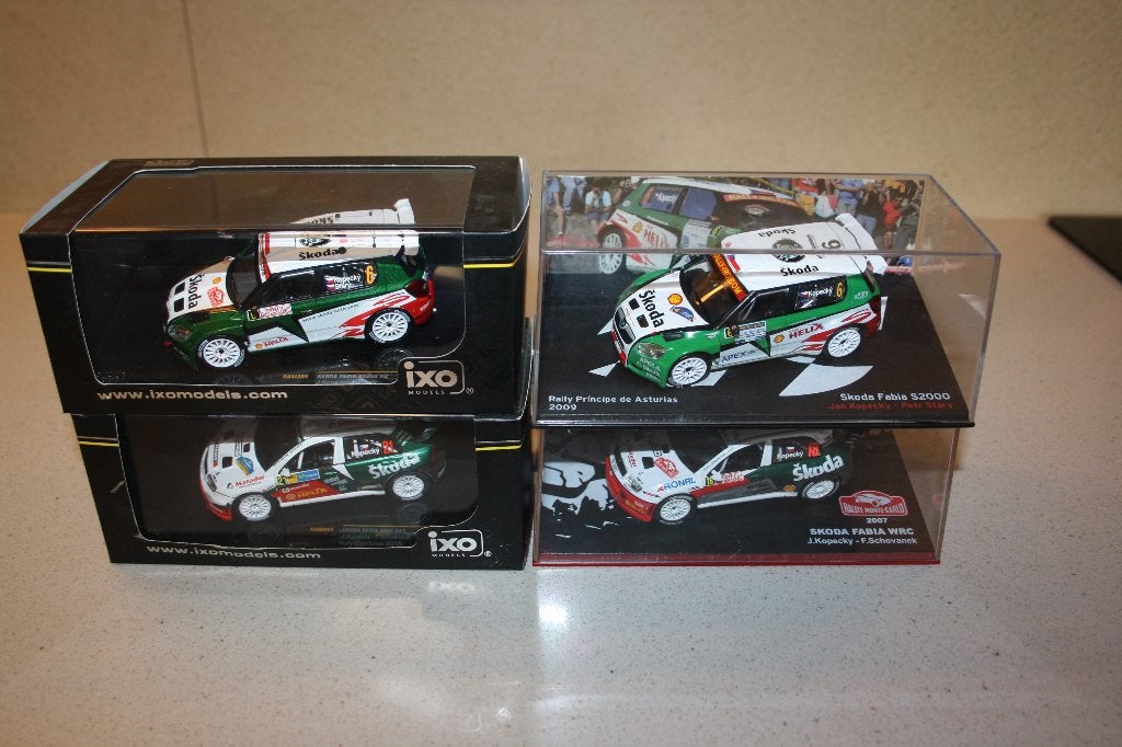 4 x 1:43 ixo Skoda Fabia WRC/S2000 Kopecky rally., Ophalen of Verzenden, Zo goed als nieuw, Auto
