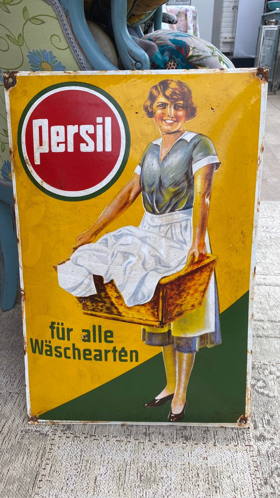 Emaille bord van persil, Verzamelen, Ophalen, Gebruikt