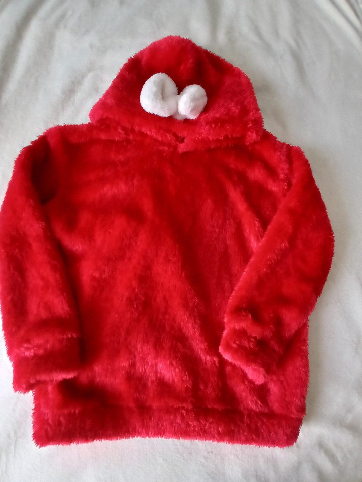 Rode trui (+kap) met witte strikje maat 130, Kinderen en Baby's, Kinderkleding | Maat 134, Ophalen, Nieuw, Trui of Vest