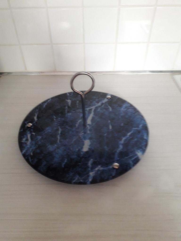 Opdien bord met handvat in donker glas, Ophalen, Zo goed als nieuw, Glas, Bord(en)