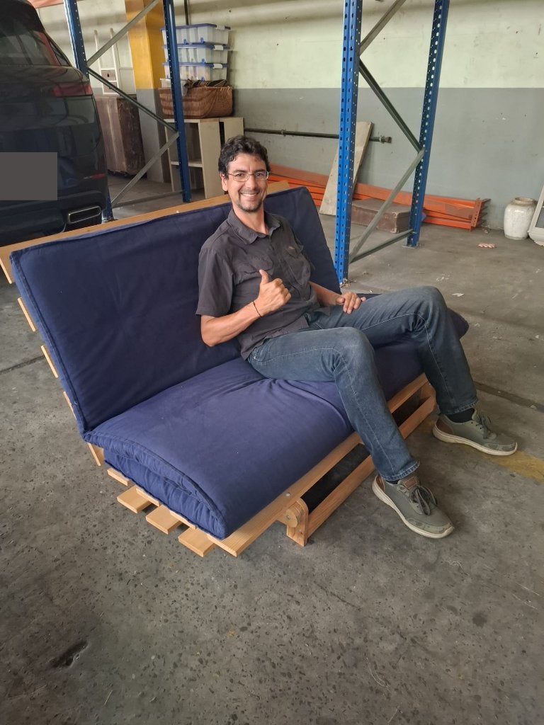 zetel en slaapbank, perfect voor op kot!, Ophalen, Hout, Gebruikt, Rechte bank