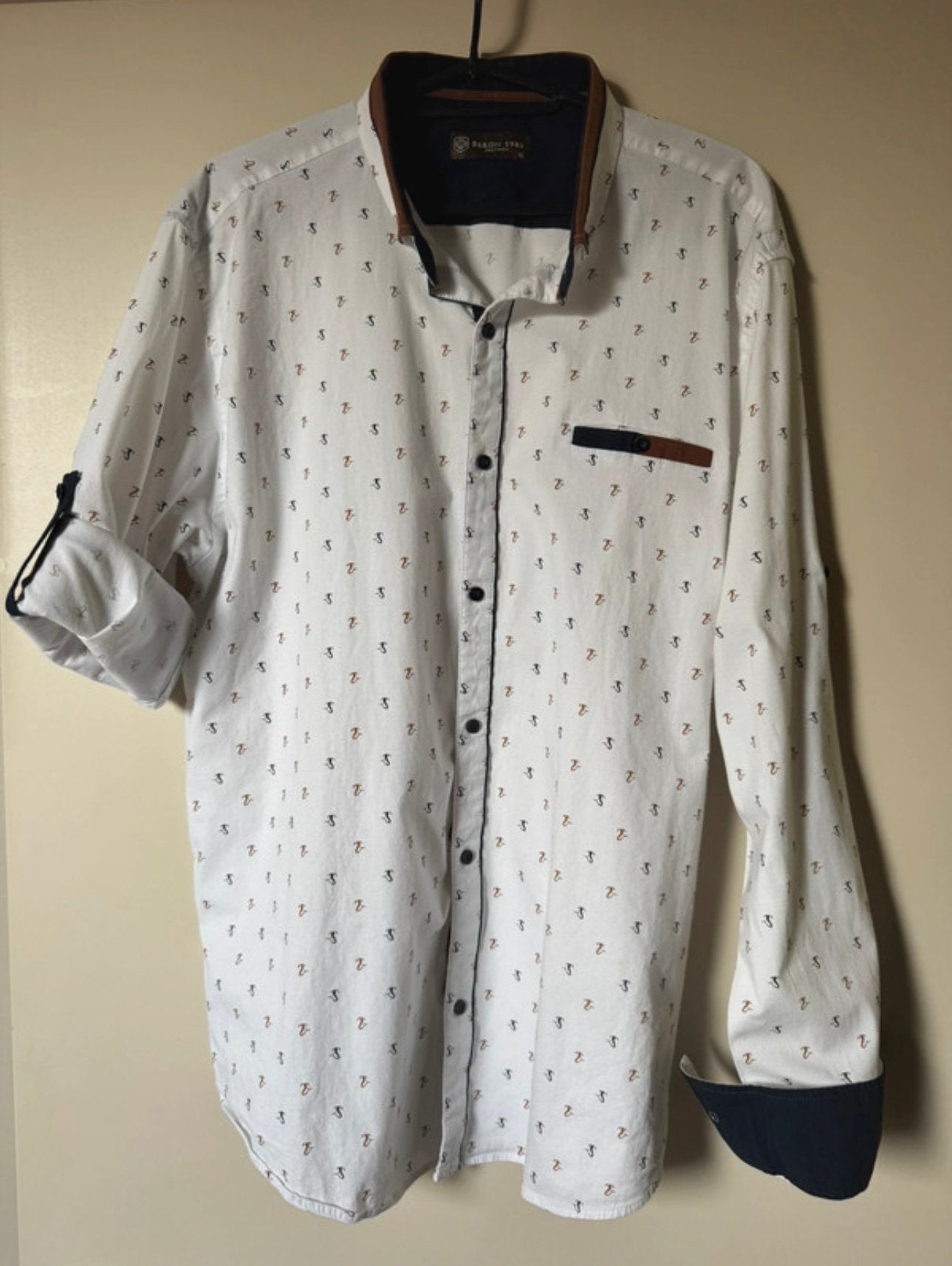 Mooi herenhemd met mooie accenten, Vêtements | Hommes, Enlèvement ou Envoi, Comme neuf, Blanc, Tour de cou 43/44 (XL)