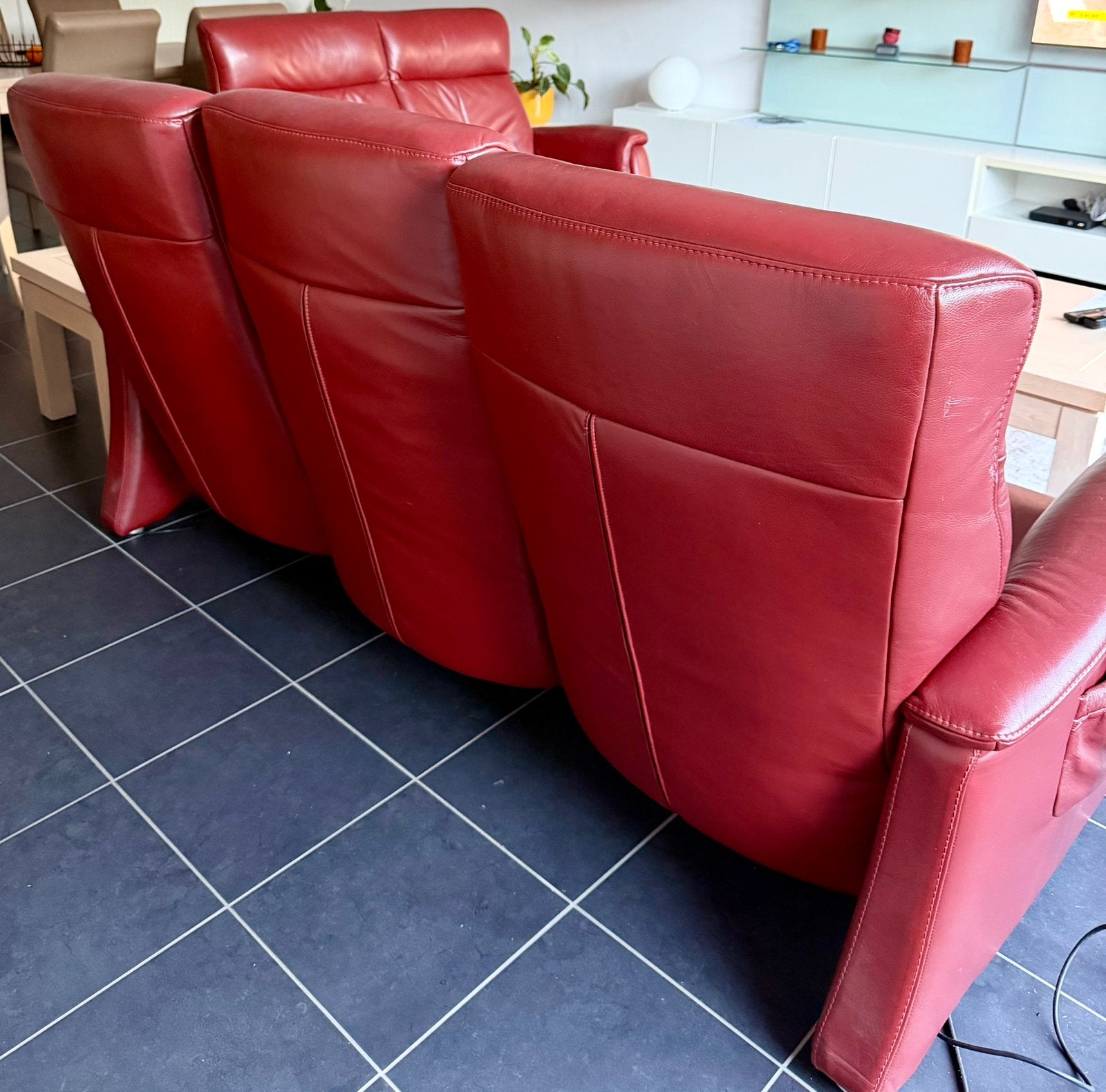 3-zit lederen relaxbank – 2 elektrische relaxen – echt leder, Huis en Inrichting, Ophalen, Gebruikt, Moderne relaxzetel, 150 tot 200 cm
