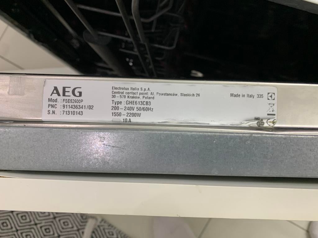 Lave vaisselle AEG « FSE52600P » pour pièces., Encastré, Enlèvement, Ne fonctionne pas, 60 cm ou plus