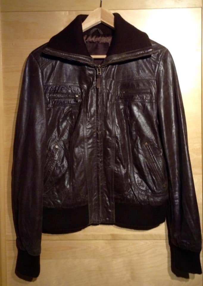 STRADIVARIUS echt lederen jas/bomberjack Donkerbruin Maat M, Kleding | Dames, STRADIVARIUS, Ophalen of Verzenden, Maat 38/40 (M)