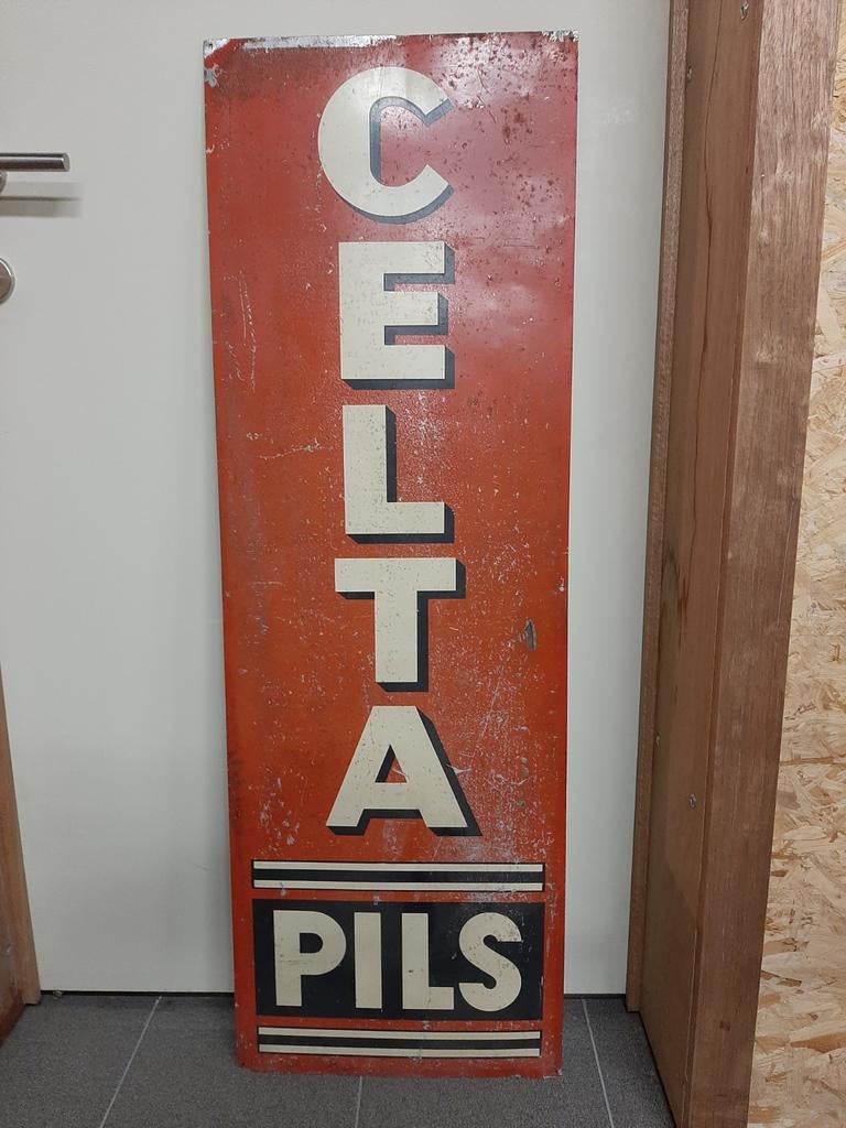 Reclamebord Celta Pils - Meiresonne., Enlèvement, Utilisé, Panneau, Plaque ou Plaquette publicitaire