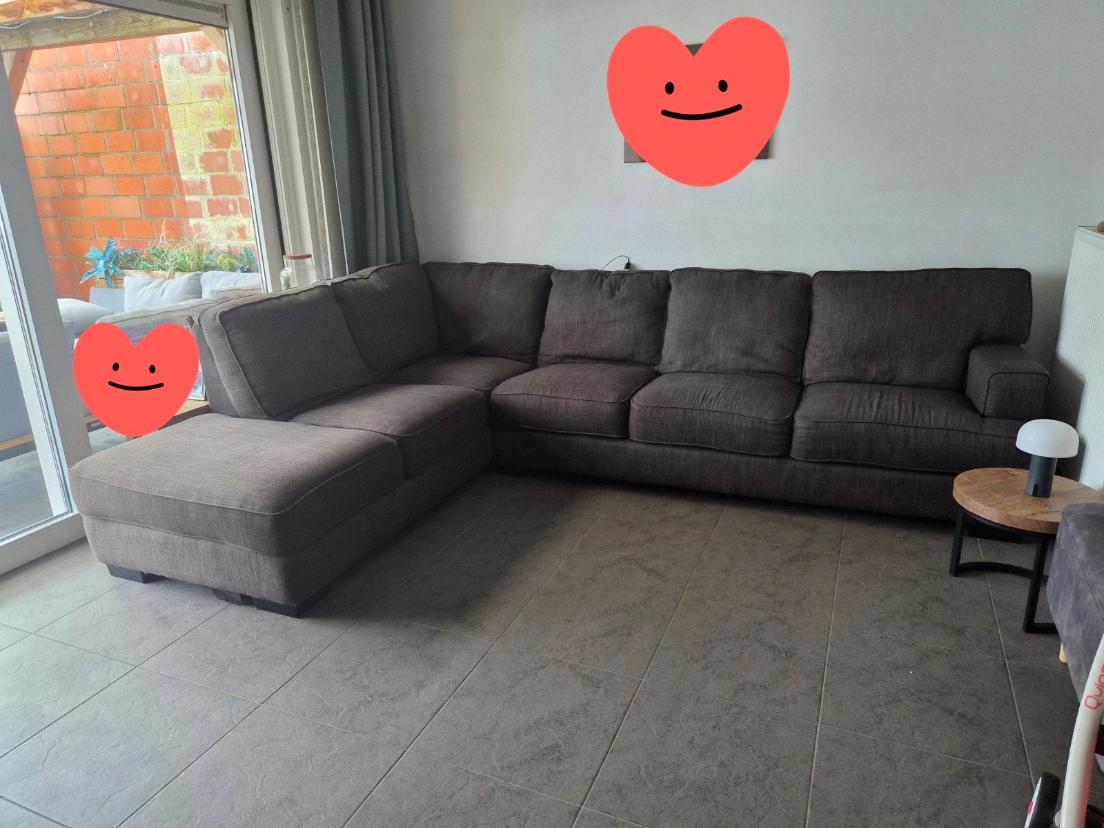 Te koop: grote familie hoekzetel – donkergrijs, Huis en Inrichting, Ophalen, Gebruikt, 75 tot 100 cm, Vierpersoons of meer