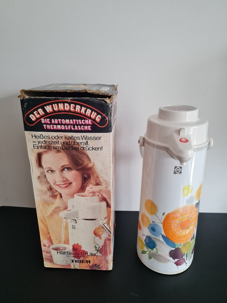 vintage thermosfles met bloemmotief/Tiger/in doos, Ophalen of Verzenden
