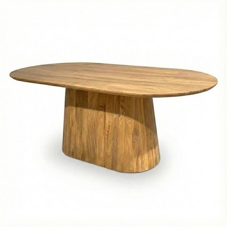 Table à manger ovale danoise avec base emblématique en bois