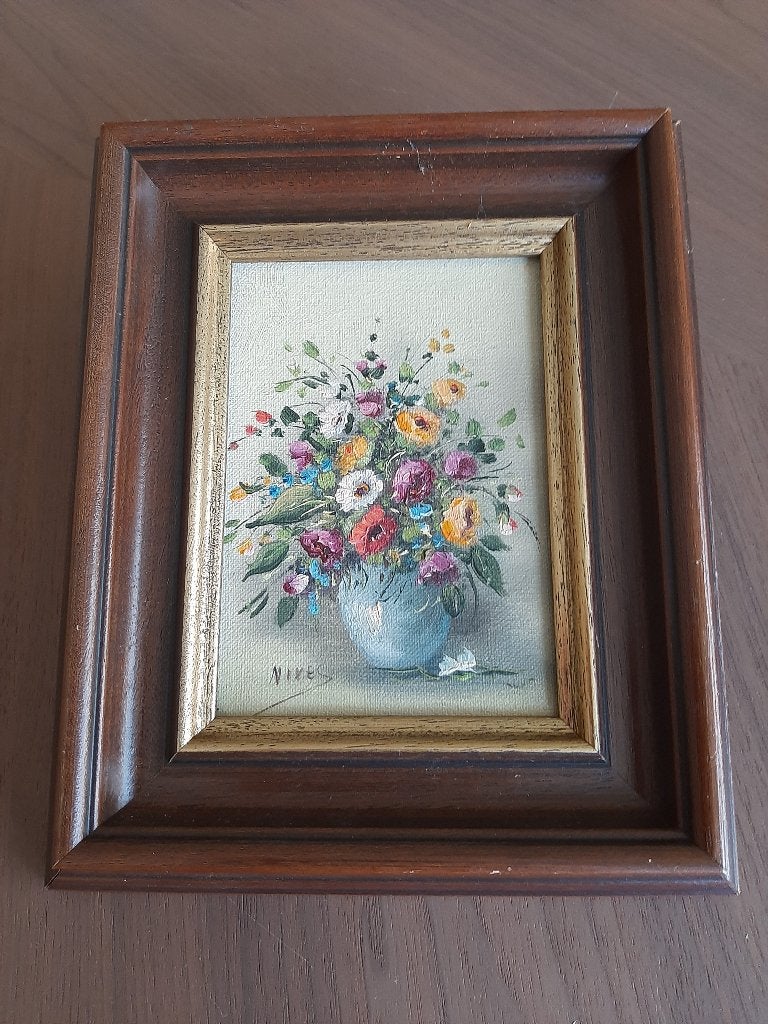 Leuk gesigneerd schilderijtje "bloemenvaas", Antiek en Kunst, Kunst | Schilderijen | Klassiek, Ophalen of Verzenden