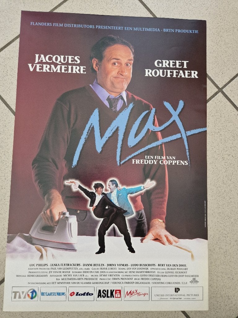 filmaffiche Jacques Vermeire Max 1994 filmposter, Rechthoekig Staand, Ophalen of Verzenden, Zo goed als nieuw, A1 t/m A3