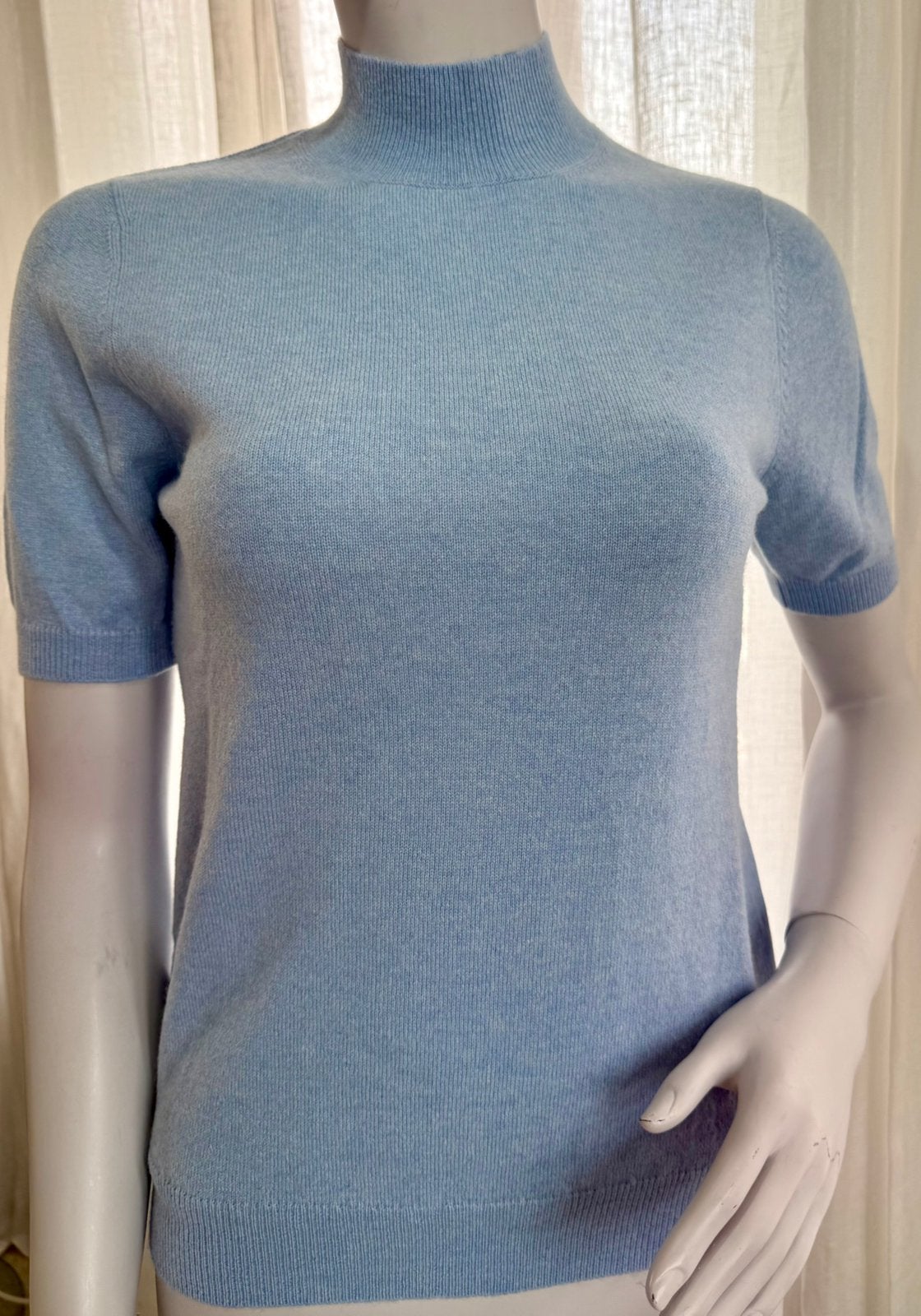 Pull à col montant en cachemire pour femme, Manches courtes, Enlèvement ou Envoi, Bleu, Taille 42/44 (L)