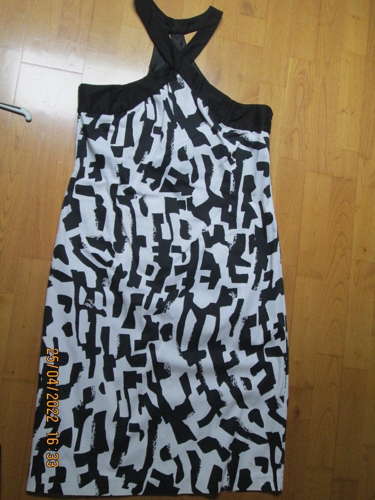 Robe crayon blanche et noire « CAMAIEU » T 42, Ophalen, Zwart, Zo goed als nieuw, Onder de knie