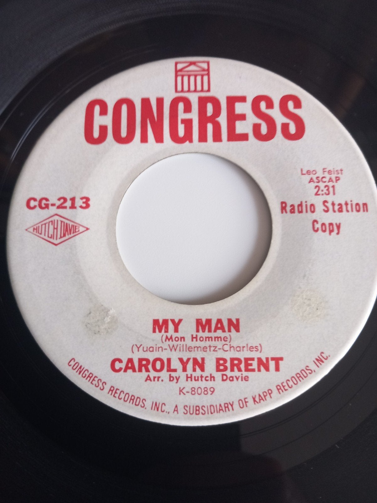 CAROLYN BRENT. MY MAN. POPCORN USA 45T, Ophalen of Verzenden