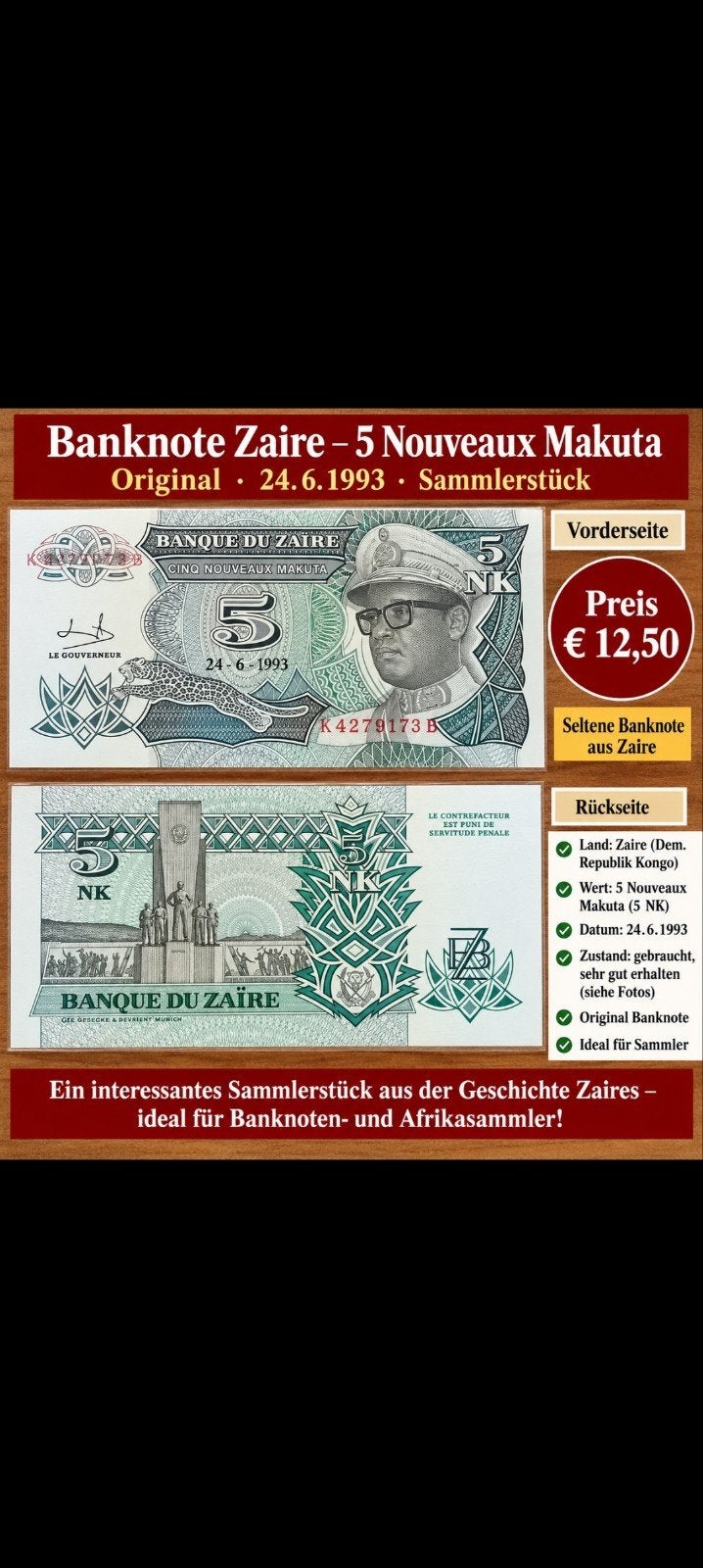 billet de banque, Enlèvement ou Envoi