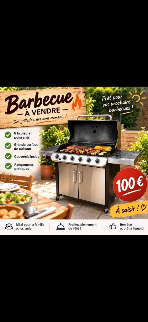 Barbecue 100e, Jardin & Terrasse, Barbecues au charbon de bois, Enlèvement, Utilisé
