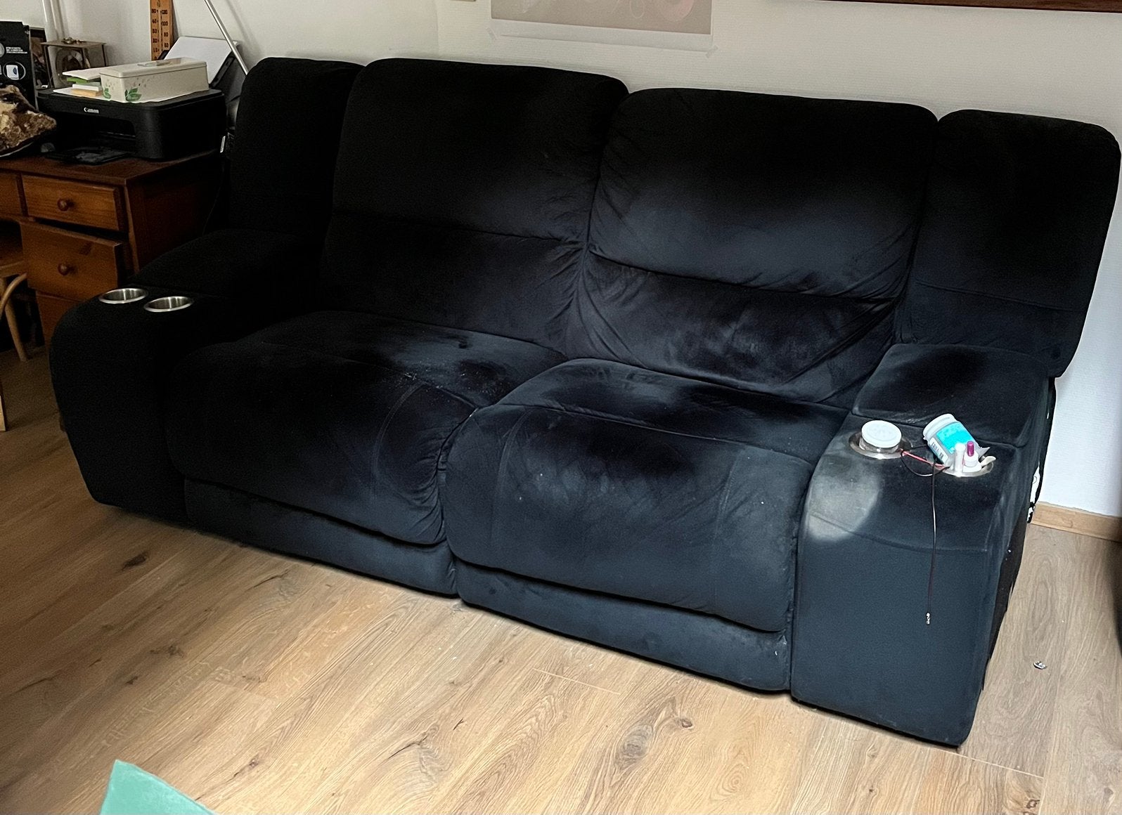 Canapé en alcantara bleu A donner, Huis en Inrichting, Ophalen, Overige materialen, Gebruikt, 300 cm of meer