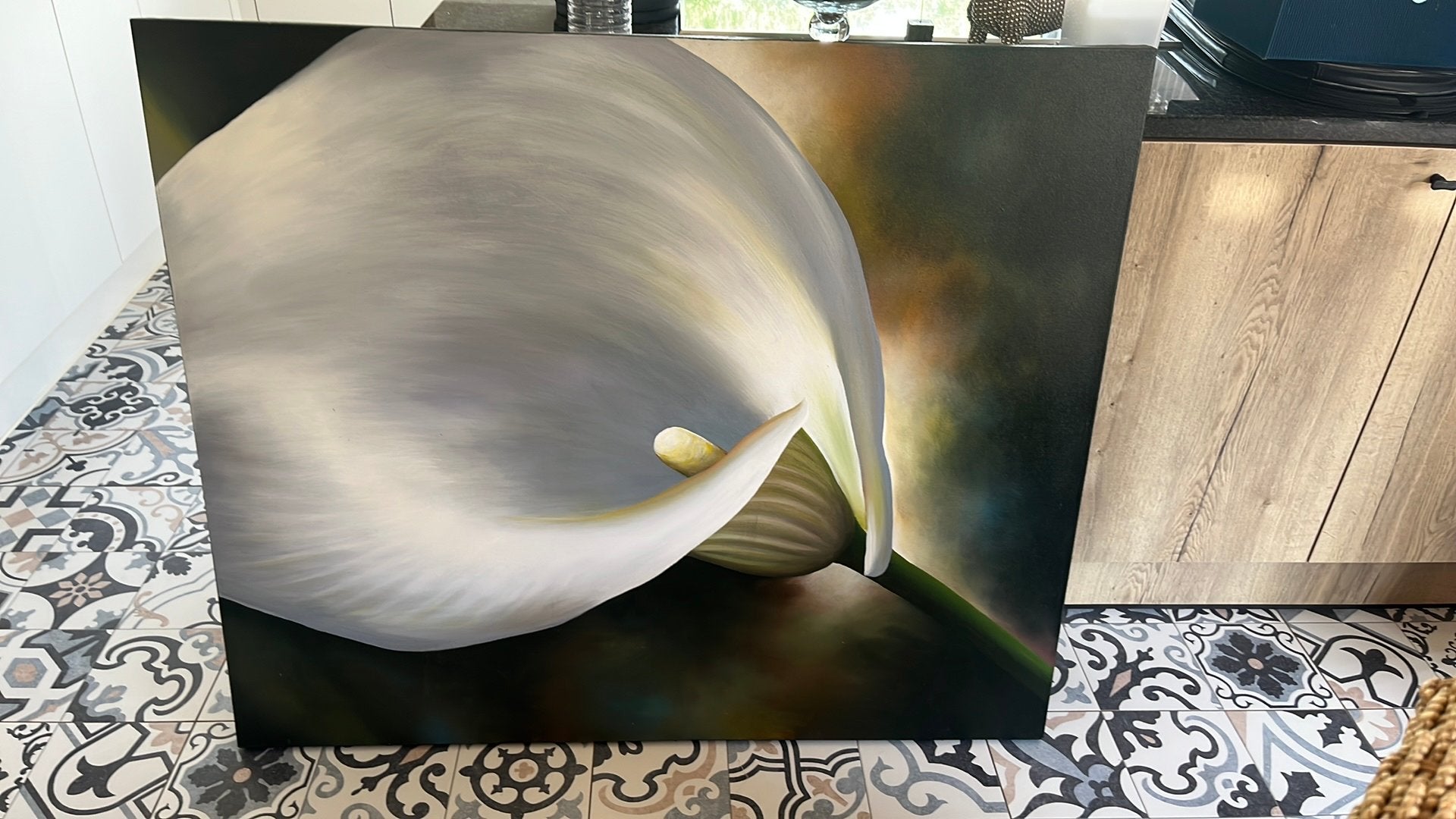 Aronskelk op doek, Antiquités & Art, Art | Peinture | Classique, Peint à la main, Peinture acrylique, Enlèvement, Toile